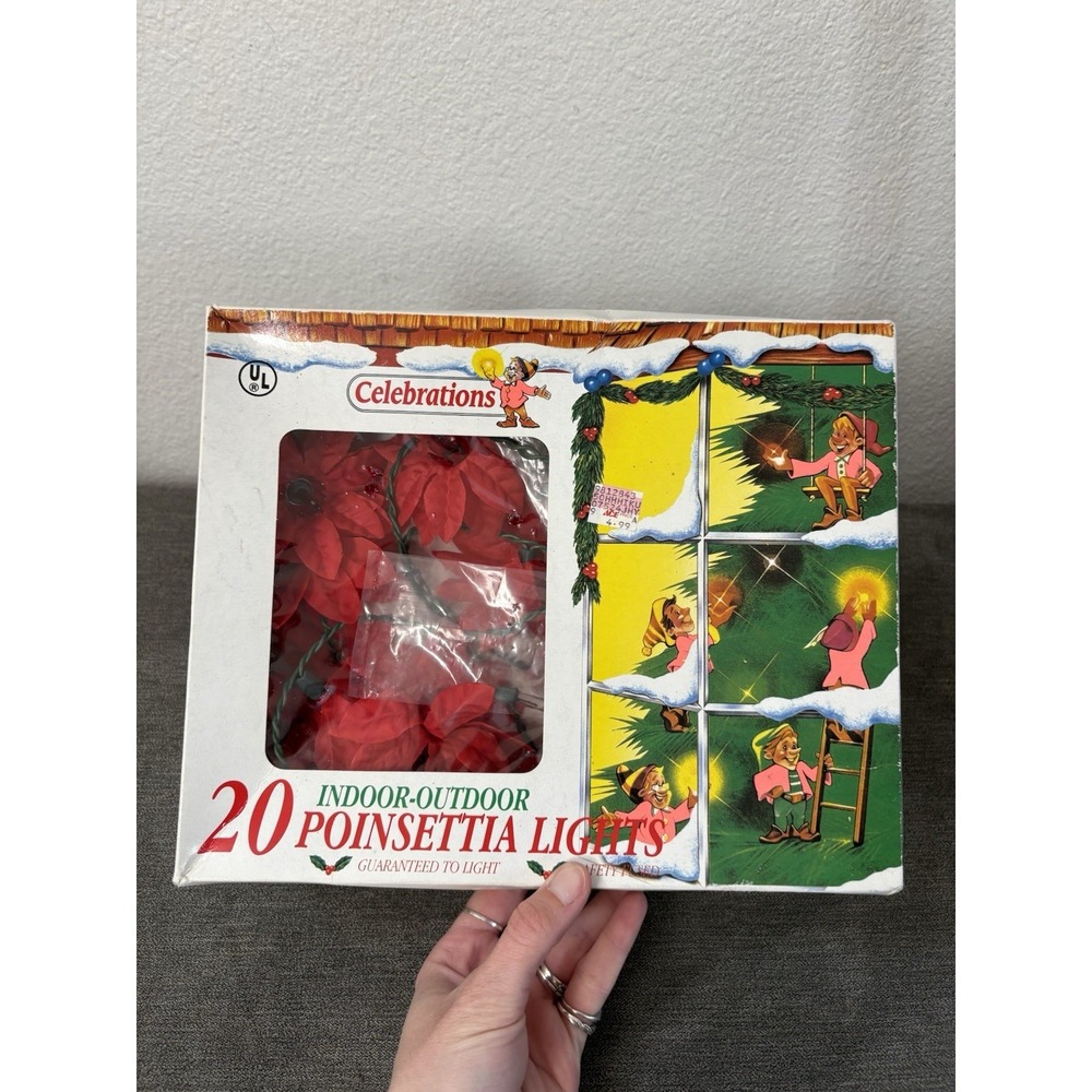 VTG‎ Christmas Poinsettia Lights (20) Celebrations In Original Box Read